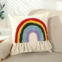 KAUKKO Cute Tassel Rainbow Fashion Sofa Pillow Decorative Throw Pillow Covers 35 x 50, Soft Plush Faux Wool Couch Pillow Covers Set of 2, P03-2