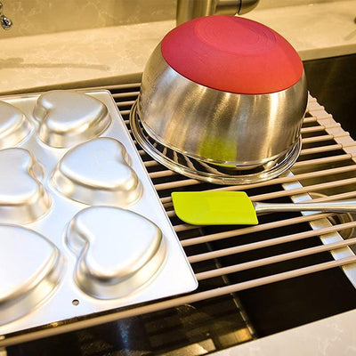Dish Drying Rack Stainless Steel Roll Up Over The Sink Drainer Gadget Tool for Many Kitchen Task