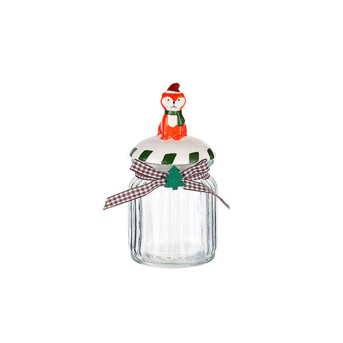 KAUKKO Glass Animal Cookie Jars 5.9 in Elegant Storage Jar with Lid, Decorative Wedding Candy Organizer Canisters Home Decor Centerpieces Fox