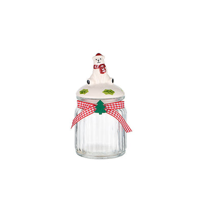 KAUKKO Glass Animal Cookie Jars 5.9 in Elegant Storage Jar with Lid, Decorative Wedding Candy Organizer Canisters Home Decor Centerpieces Polar bear