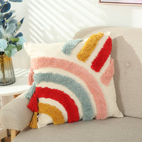KAUKKO Cute Tassel Rainbow Fashion Sofa Pillow Decorative Throw Pillow Covers 35 x 50, Soft Plush Faux Wool Couch Pillow Covers Set of 2, P03-1
