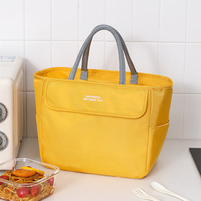 KAUKKO Oxford cloth Thicken Insulated Lunch Bag with Zipper Closure, Wide-Open Foldable Lunch Tote Bag, Keep warm and cold Bag , Large,Yellow