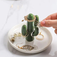 KAUKKO Cactus Ring Holder Green Jewelry Dish for Rings Earrings Bracelets Necklace Organizer, Cactus Gift for Women Birthday/Christmas，CR01-4