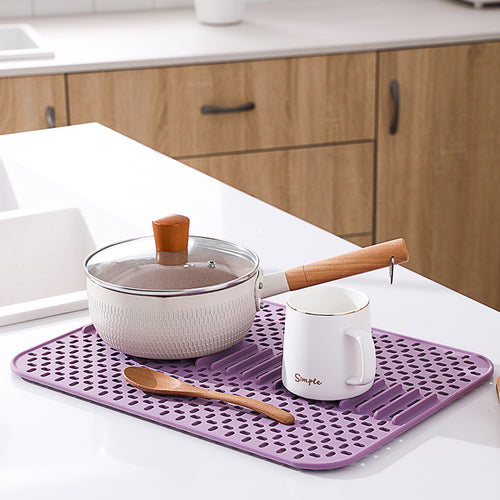KAUKKO Silicone Dish Drying Mat,32 cm * 43 cm, for Kitchen Counter, Heat Resistant Hot Pot Holder, Non-Slip Silicone Sink Mat Purple