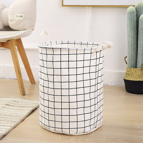KAUKKO Cotton Thickened Large Sized Laundry Basket with Durable Webbing Handle, Round Collapsible Storage Basket,Dirty Clothes Hamper  LB03-01