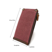 KAUKKO Canvas Wallet Long Multi-card Wallet Retro Style Waterproof Men's Wallet Folding Zipper Canvas Bag Red