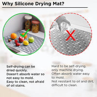 KAUKKO Silicone Dish Drying Mat,40 cm * 45 cm Dish Drainer Mat for Kitchen Counter, Heat Resistant Hot Pot Holder, Non-Slip Silicone Sink Mat,Grey