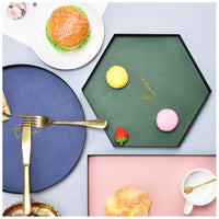 KAUKKO Solid color Artificial Leather wrought iron Tray, Iron Decorative Tray for Coffee Table, Kitchen Counter,Vintage Tray,Round,S