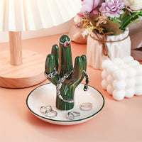 KAUKKO Cactus Ring Holder Green Jewelry Dish for Rings Earrings Bracelets Necklace Organizer, Cactus Gift for Women Birthday/Christmas，CR01-7
