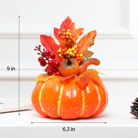 KAUKKO Artificial Pumpkins , Mini Fake Pumpkins with Artificial Sunflowers Maple Leaves Berries Fall Harvest Thanksgiving Decoration(C style)