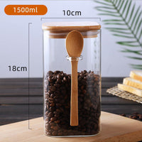 KAUKKO Glass Storage Jar with Wood Lids and Spoon, Airtight Sealed Clear Borosilicate Glass Canister Kitchen Food Storage Containers,1500 ml