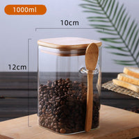 KAUKKO Glass Storage Jar with Wood Lids and Spoon, Airtight Sealed Clear Borosilicate Glass Canister Kitchen Food Storage Containers,1000 ml