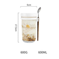 KAUKKO Overnight Oats Jars with Lid and Spoon Set of 2，600 ml Airtight Oatmeal Container with Measurement Marks, Mason Jars with Lid,White