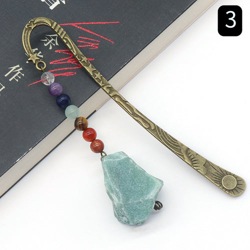 KAUKKO Crystal Bookmark Vintage Metal Natural crystal agate colorful rough Bookmarks for Women Student Teacher Graduation Christmas Gift Green