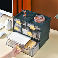 KAUKKO Small Desk Organizer, Stackable Organizer Drawers, Clear Desk Storage Box, Desktop Organizer for Office and Home (Green -2 Count 20*15*5 cm)