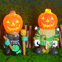 KAUKKO Pumpkin Light Knight Figurines, Halloween Glowing Pumpkin Knight, with Pumpkin LED Light Up Garden Gnomes Decoration Resin(B+C)