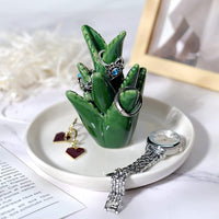 KAUKKO Cactus Ring Holder Green Jewelry Dish for Rings Earrings Bracelets Necklace Organizer, Cactus Gift for Women Birthday/Christmas，CR01-2