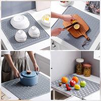 KAUKKO Silicone Dish Drying Mat,40 cm * 45 cm Dish Drainer Mat for Kitchen Counter, Heat Resistant Hot Pot Holder, Non-Slip Silicone Sink Mat,Black