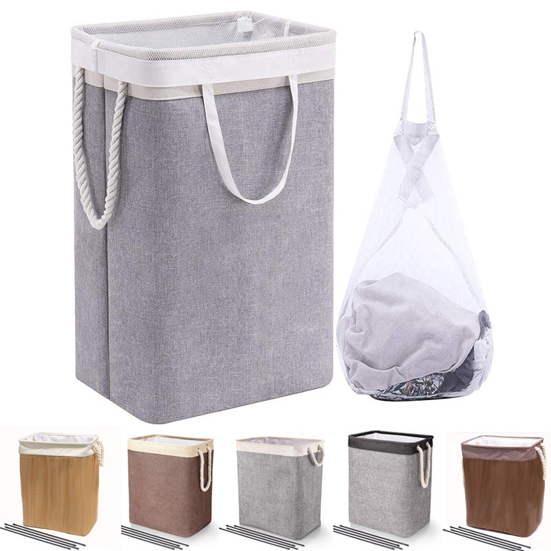 Kaukko Large Laundry Hamper with 1 Removable Laundry Bags Dirty Clothes Hamper and Dust Cover , 2 Handles Foldable Hamper Dorm Room Storage Beige +