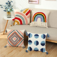 KAUKKO Cute Tassel Rainbow Fashion Sofa Pillow Decorative Throw Pillow Covers 35 x 50, Soft Plush Faux Wool Couch Pillow Covers Set of 2, P03-4