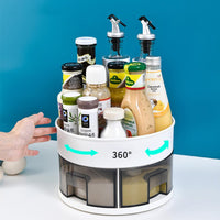 Non-Skid Lazy Susan with 4 Pack Seasoning Boxes, 360° Rotating Plastic Storage Turntable with Handle