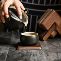 KAUKKO Simulation Creative biscuit solid wood insulation pad log color tea coaster mug milk cup coffee coaster set （01 Walnut）