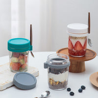 KAUKKO Overnight Oats Jars with Lid and Spoon Set of 2，600 ml Airtight Oatmeal Container with Measurement Marks, Mason Jars with Lid,Grey