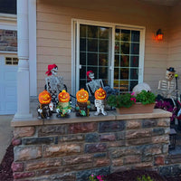 KAUKKO Pumpkin Light Knight Figurines, Halloween Glowing Pumpkin Knight, with Pumpkin LED Light Up Garden Gnomes Decoration Resin(A+B+C+D)