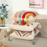 KAUKKO Cute Tassel Rainbow Fashion Sofa Pillow Decorative Throw Pillow Covers 35 x 50, Soft Plush Faux Wool Couch Pillow Covers Set of 2, P03-4