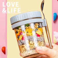 KAUKKO Overnight Oats Jars with Lid and Spoon Set of 2，350 ml Airtight Oatmeal Container with Measurement Marks, Mason Jars with Lid,Yellow
