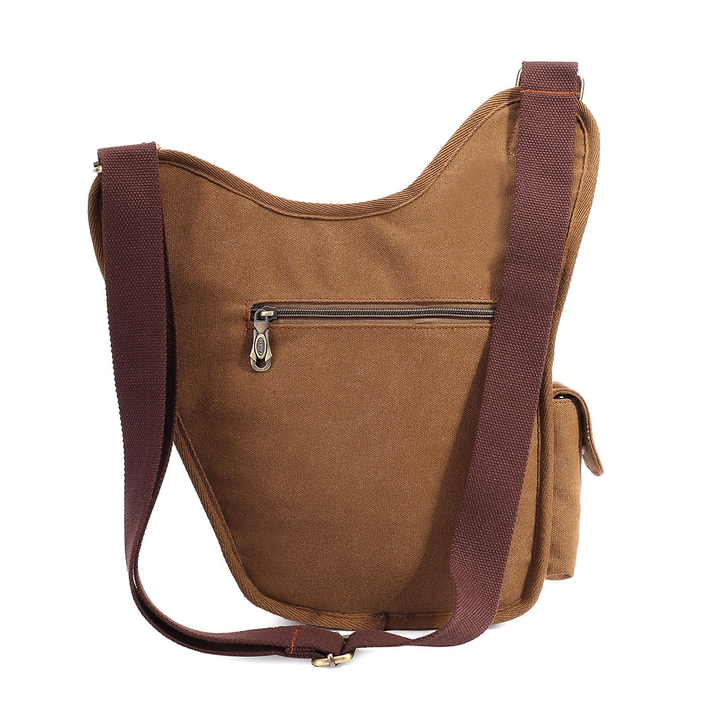 Retro Casual Shoulder Bag Sports Canvas Laptop Crossbody Bag ( khaki ) - kaukko
