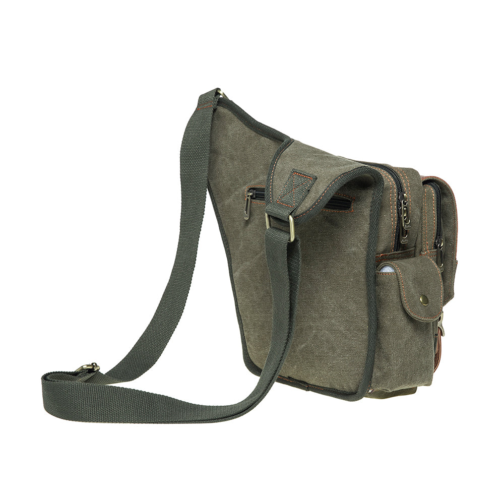 Vintage Canvas Messenger Bag - 11x13 Inch Crossbody Sling Backpack With Multiple Pockets