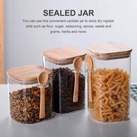 KAUKKO Glass Storage Jar with Wood Lids and Spoon, Airtight Sealed Clear Borosilicate Glass Canister Kitchen Food Storage Containers,1200 ml