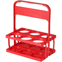 KAUKKO Solid color Foldable Cup Holder with Handle, Plastic Drink Delivery Carrier, Reusable Beverage Coffee Beer Bottle Holder Red