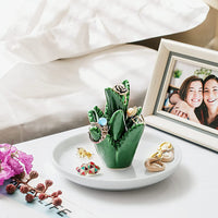 KAUKKO Cactus Ring Holder Green Jewelry Dish for Rings Earrings Bracelets Necklace Organizer, Cactus Gift for Women Birthday/Christmas，CR01-2