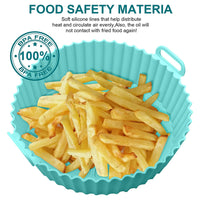 KAUKKO 2Pcs Air Fryer Silicone Liners Round Food Safe Non Stick Air Fryer Basket Oven Accessories, Reusable Replacement Fits 8 in Air Fryer Brown+Blue