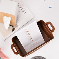 KAUKKO Solid color Artificial Leather Tray, Cosmetics Storage Box，Decorative Tray for Coffee Table, Kitchen Counter,Vintage Tray,Light brown