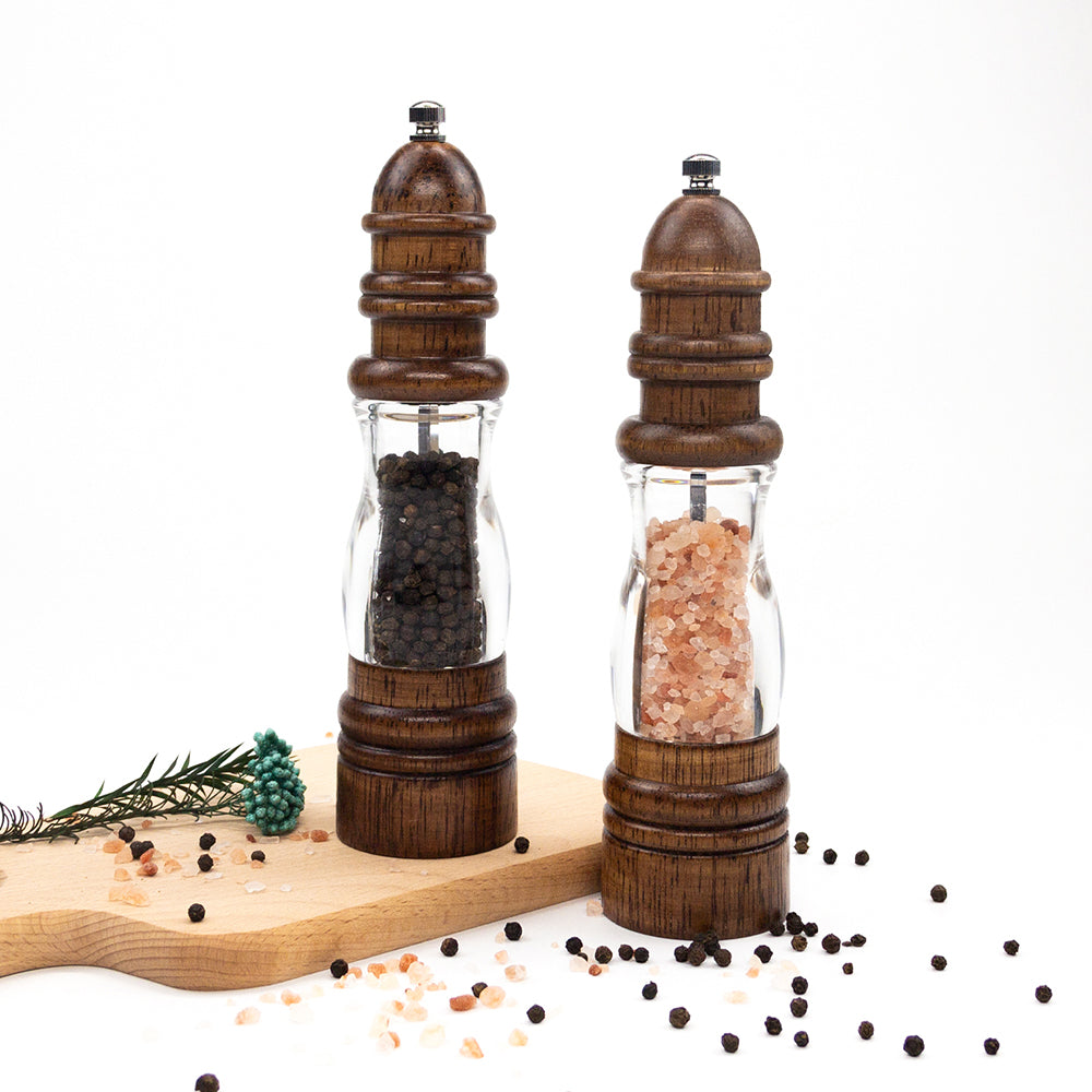 Premium Acrylic Wood Salt and Pepper Mill Set, Pepper Grinders