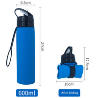 KAUKKO Collapsible Water Bottles, 18 oz Reuseable BPA Free Silicone Leak-proof Travel Water Bottle with Straw for Travel Gym Camping Hiking, Portable Sports Water Bottle with Carabiner Blue