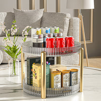 KAUKKO 360 Rotating Makeup Organizer Beauty Organizer Clear Cosmetic Storage Display Case with 2 Layers and Detachable Shelves White