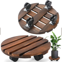 KAUKKO 30 cm Plant Caddy with Lockable Wheels, Rolling Plant Stand Wooden, Plant Roller Base , 2 Packs Plant Dolly, Indoor Outdoor Potted Plant Mover