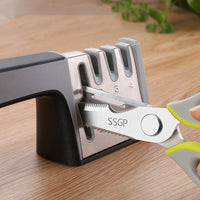 4 Stage Professional Kitchen Knife Sharpener, Tungsten Steel, Emery and Zirconia Ceramic Slot for Chef Knife, Straight Knife and Scissors