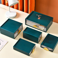KAUKKO Small Desk Organizer, Stackable Organizer Drawers, Clear Desk Storage Box, Desktop Organizer for Office and Home (Green -2 Count 20*10*10 cm+20*20*10 cm)