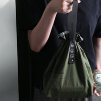 KAUKKO Canvas Insulated Lunch Bag with Drawstring Closure, Wide-Open Foldable and Lightweight Lunch Tote Bag, Cooler Tote Bag , Armygreen