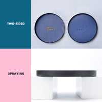KAUKKO Solid color Artificial Leather wrought iron Tray, Iron Decorative Tray for Coffee Table, Kitchen Counter,Vintage Tray,Round,L