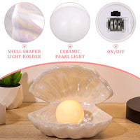 KAUKKO Shell Pearl Light LED Lamp Portable Night Light Pearl in Shell Desktop Ornament Home Decor for Bedroom Living Room White