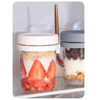 KAUKKO Overnight Oats Jars with Lid and Spoon Set of 2，350 ml Airtight Oatmeal Container with Measurement Marks, Mason Jars with Lid,Grey