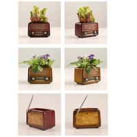 KAUKKO Vintage Garden Pots for Live Succulents Plants Cute planters  Radio Vintage Storage Basin Funny Succulent pots Dark brown