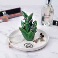 KAUKKO Cactus Ring Holder Green Jewelry Dish for Rings Earrings Bracelets Necklace Organizer, Cactus Gift for Women Birthday/Christmas，CR01-2