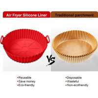 KAUKKO 2Pcs Air Fryer Silicone Liners Round Food Safe Non Stick Air Fryer Basket Oven Accessories, Reusable Replacement Fits 8 in Air Fryer Red+Red